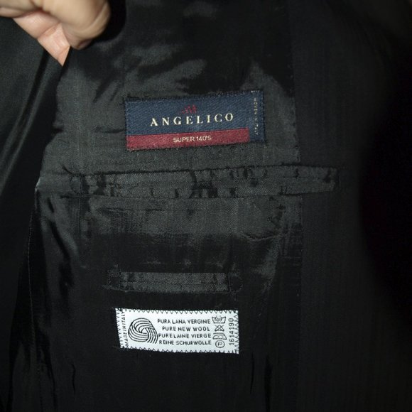 Angelico Gianni Manzoni black Italian wool suit jacket sz 40 drop 6R - Picture 7 of 11